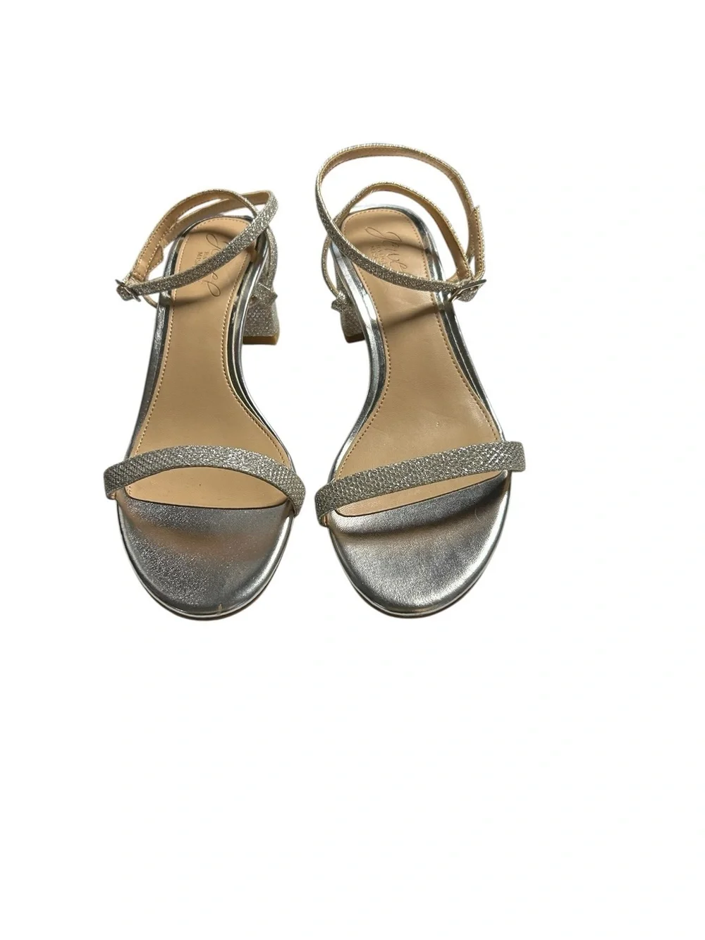 Jewel Badgley Mischka Danni II Low Block Heel Girls 6.5 Silver Glitter Sandals